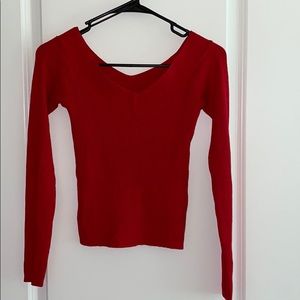 Red cropped top with V neck